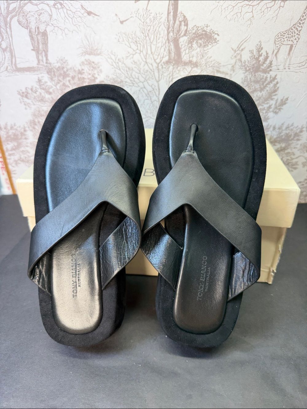 New Tony Bianco Ives Sandal in Black Como suede leather platform flip flop